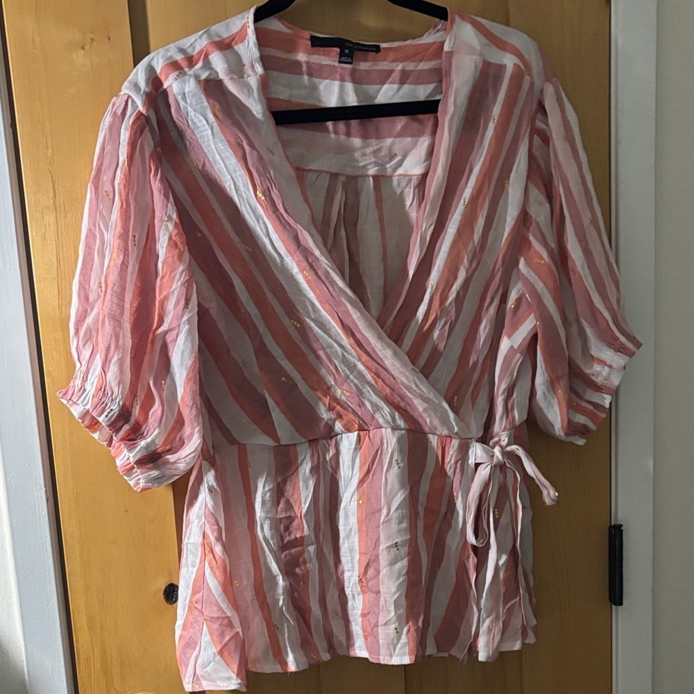Harve Benard Pink and White Striped Blouse